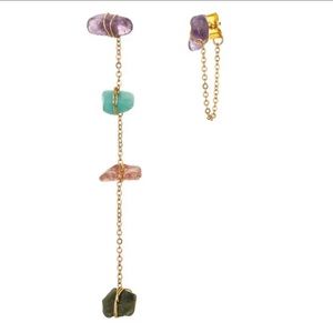 Stone Gold Chain Mismatched Earrings